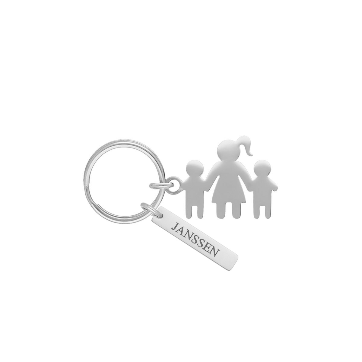 Sleutelhanger moeder en twee kinderen met naam