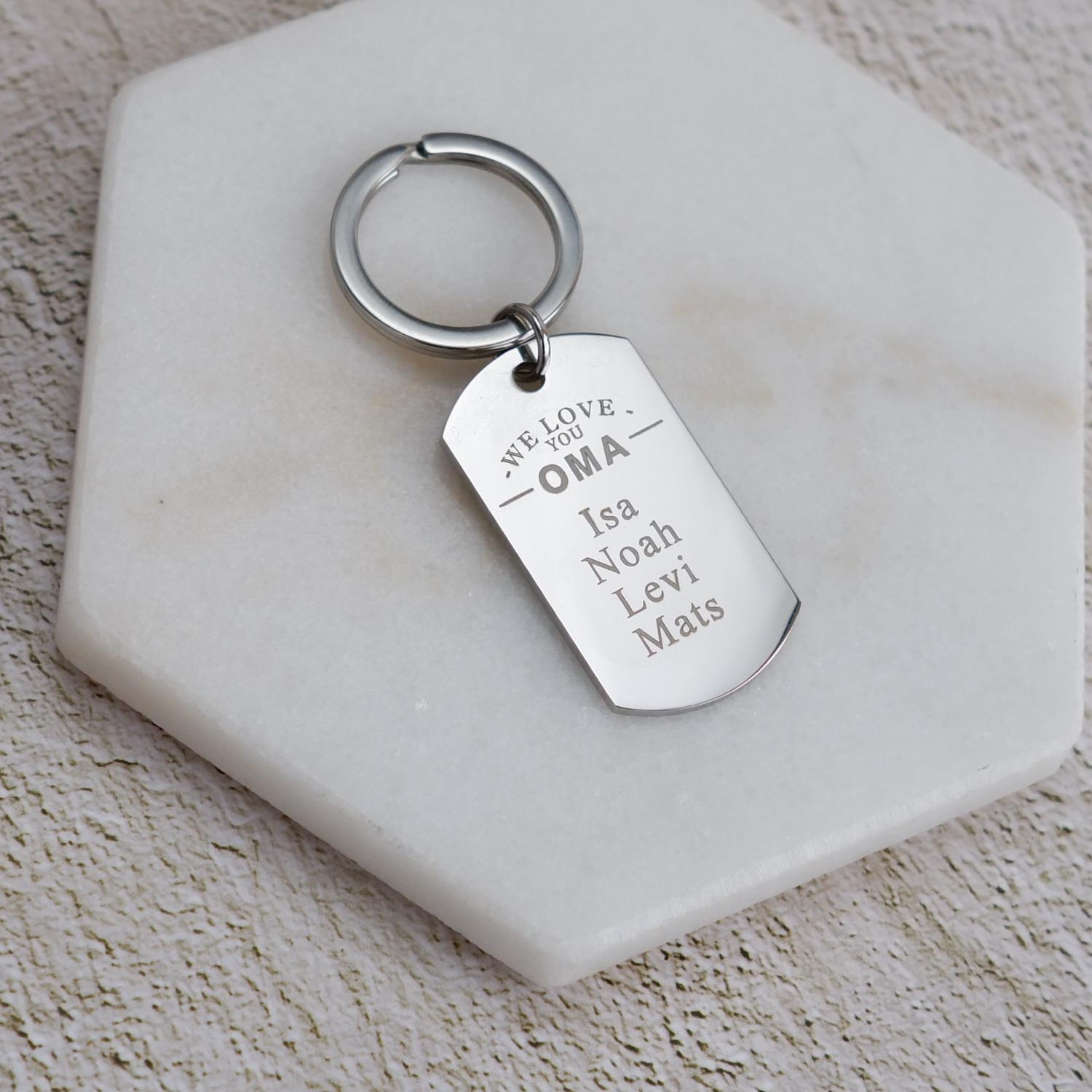 Sleutelhanger voor oma met namen gegraveerd