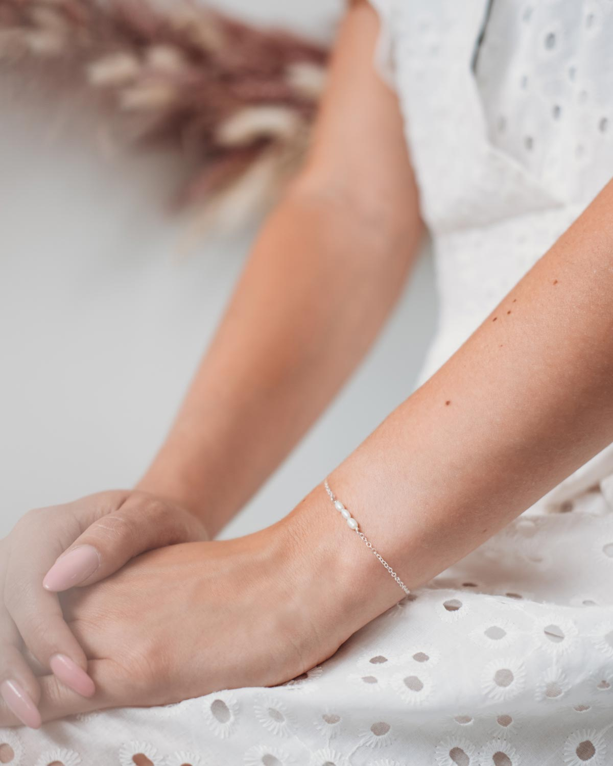 Armband drie pareltjes sterling zilver
