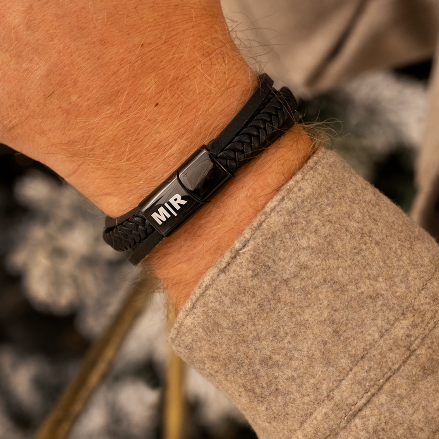 Zwarte leren mannen armband met graveerbare sluiting