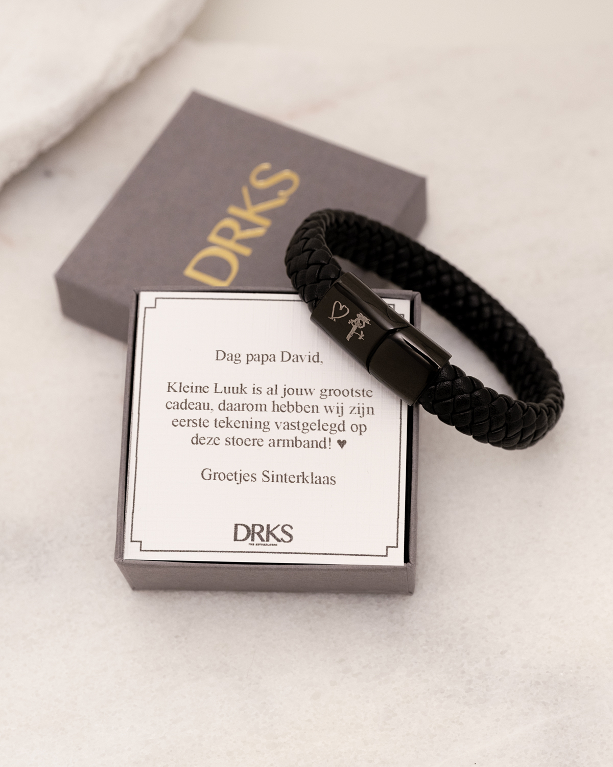 Leren mannen armband met tekening