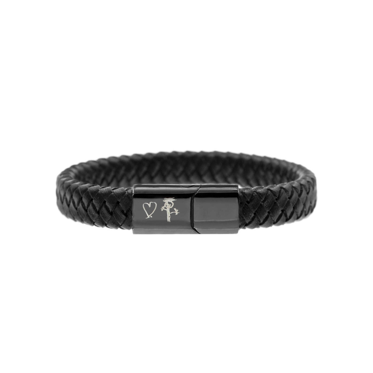 Leren mannen armband met handschrift zwart