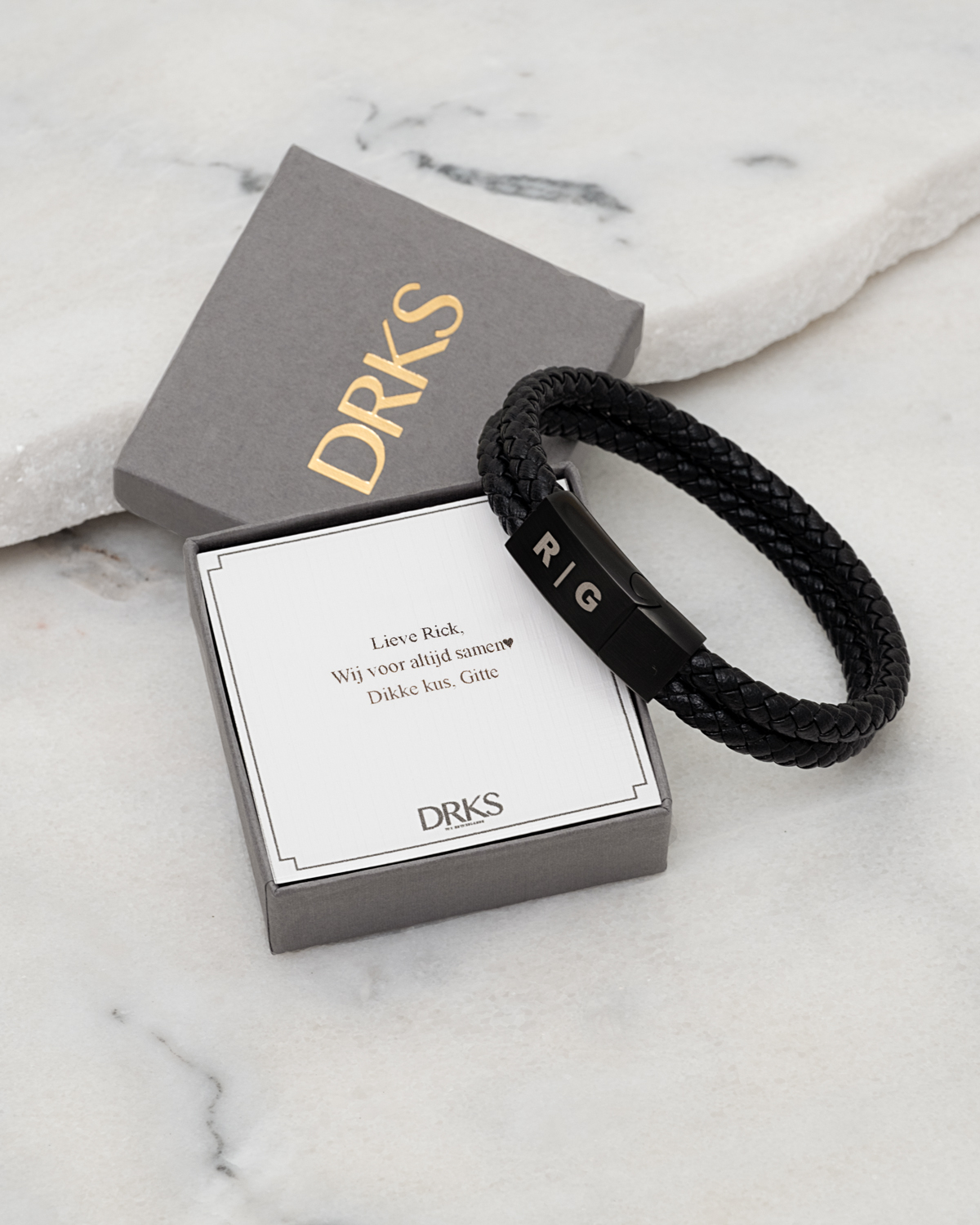 Leren mannen armband met gravering