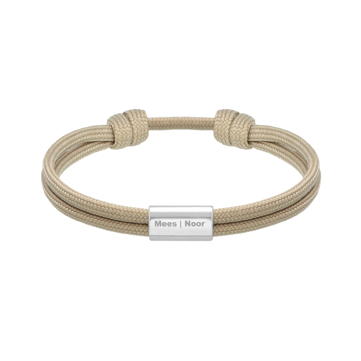 Naam armband heren beige zilverkleurig