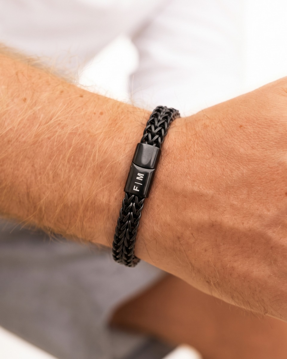 Zwarte schakelarmband voor heren
