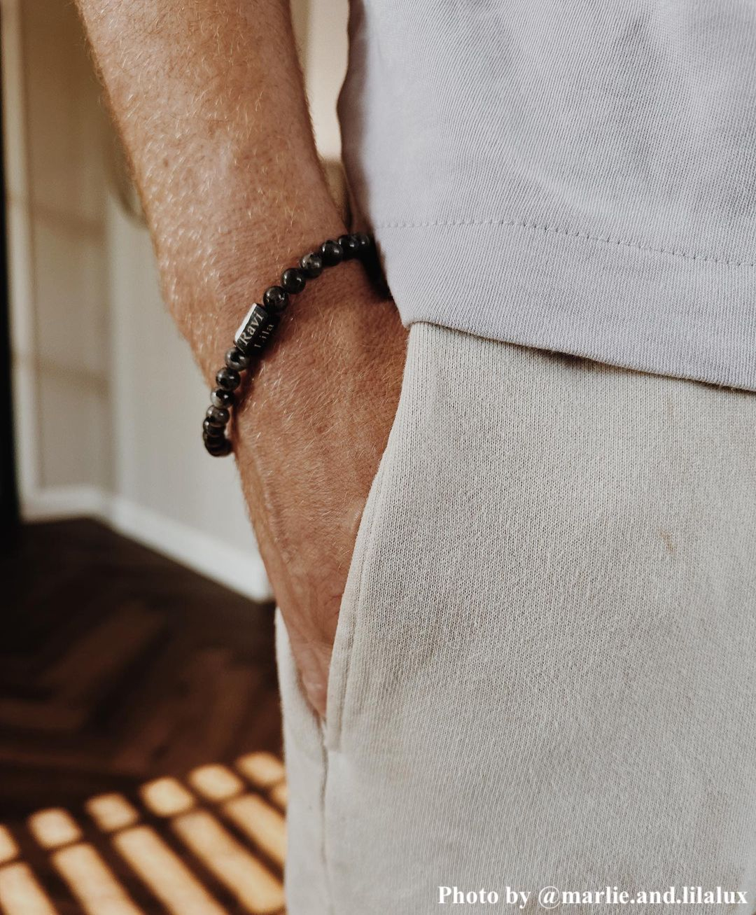 Kralen armband heren met naam grijs
