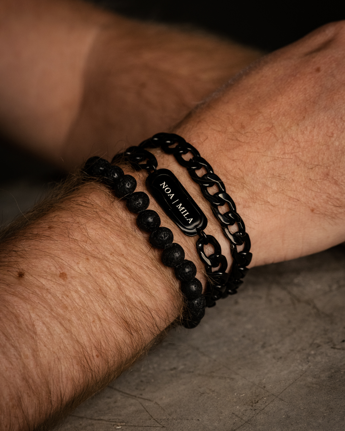 Graveerbare Tag Armband Heren Zwart