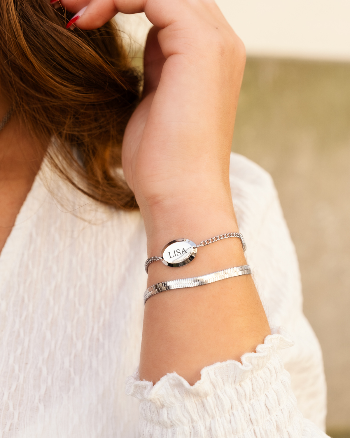 Zilveren armparty met snake armband en graveerbare armband