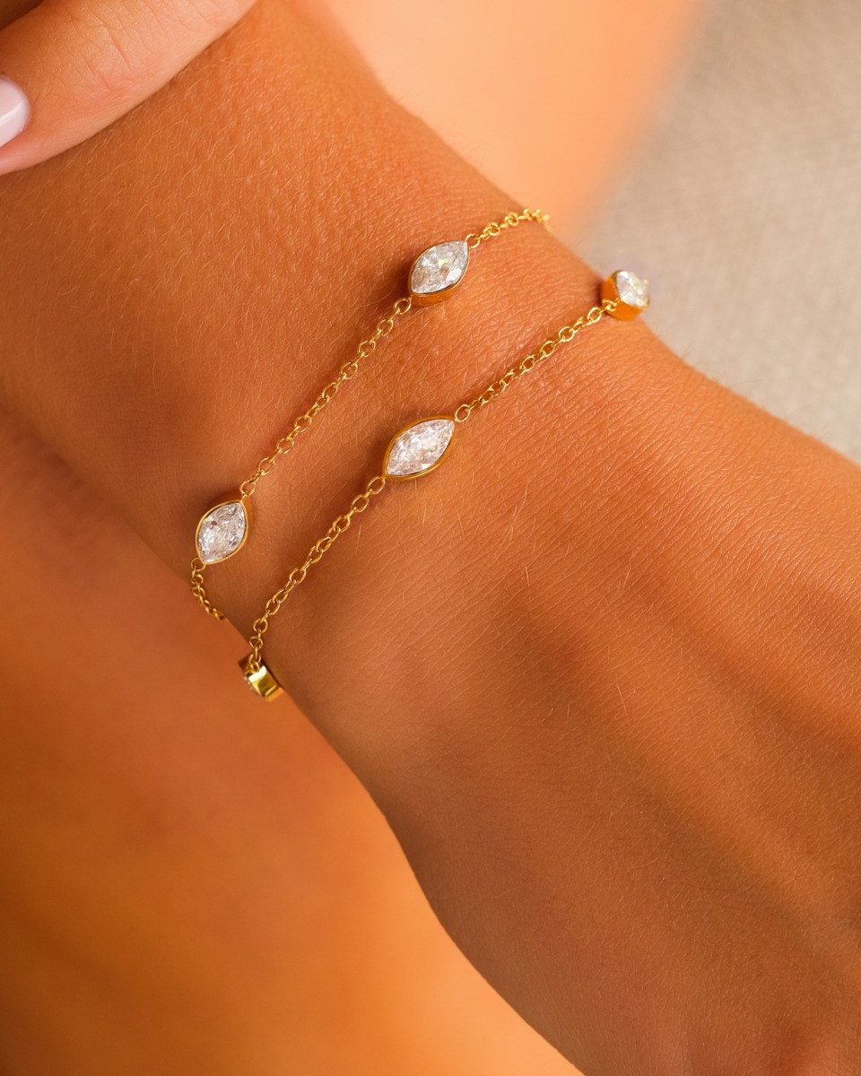 Gouden bruids armband met steentjes