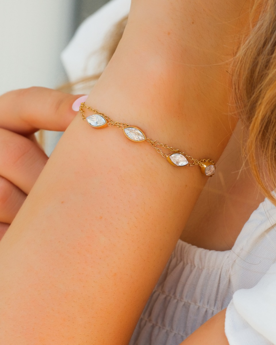 Gouden bruids armband met steentjes