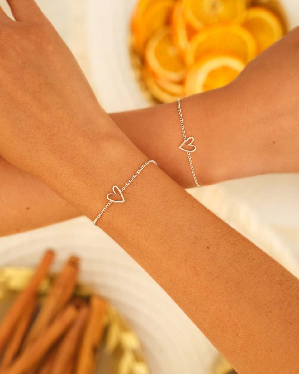 Zilveren moeder & dochter armbanden met hartje