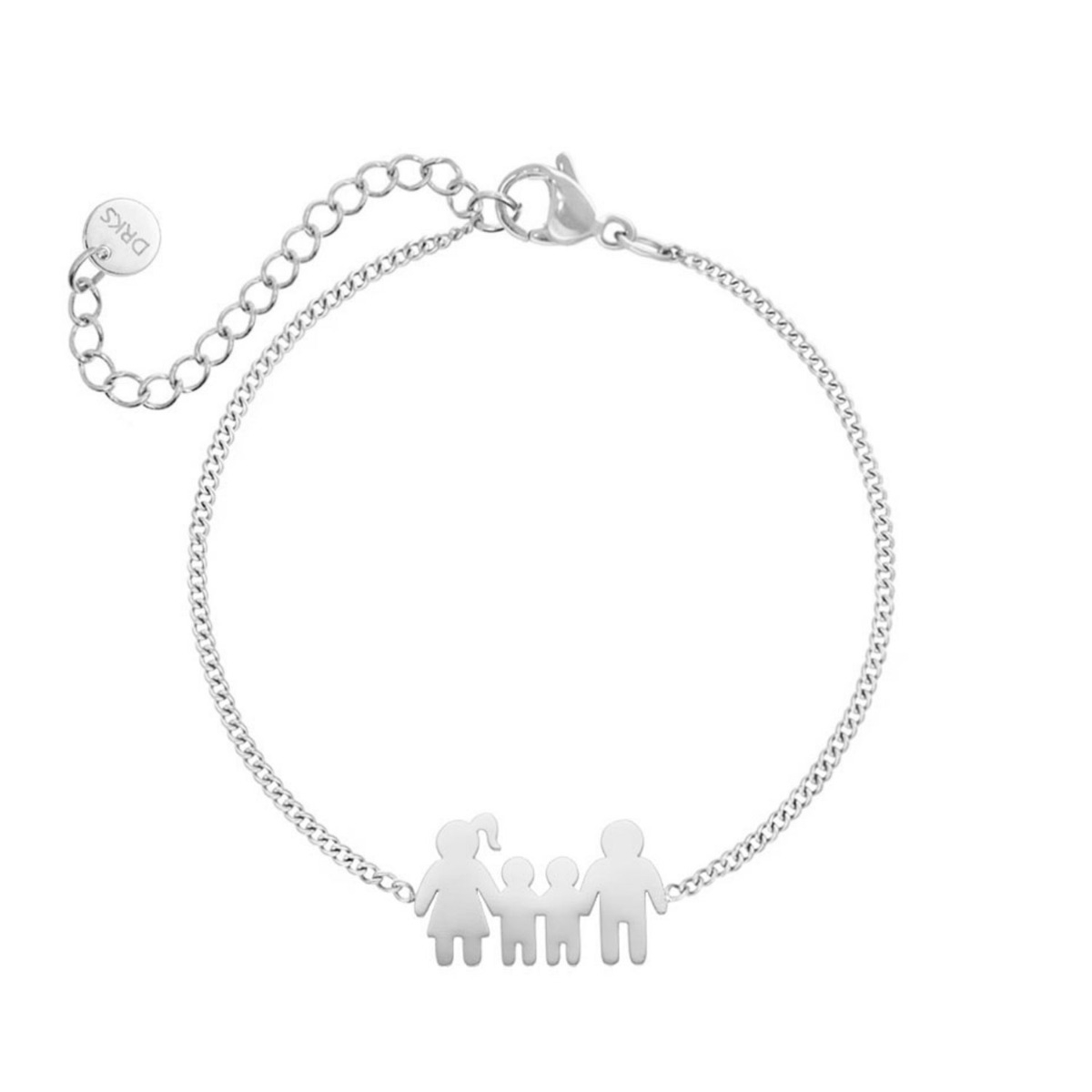 Man vrouw en twee kindjes armband zilver