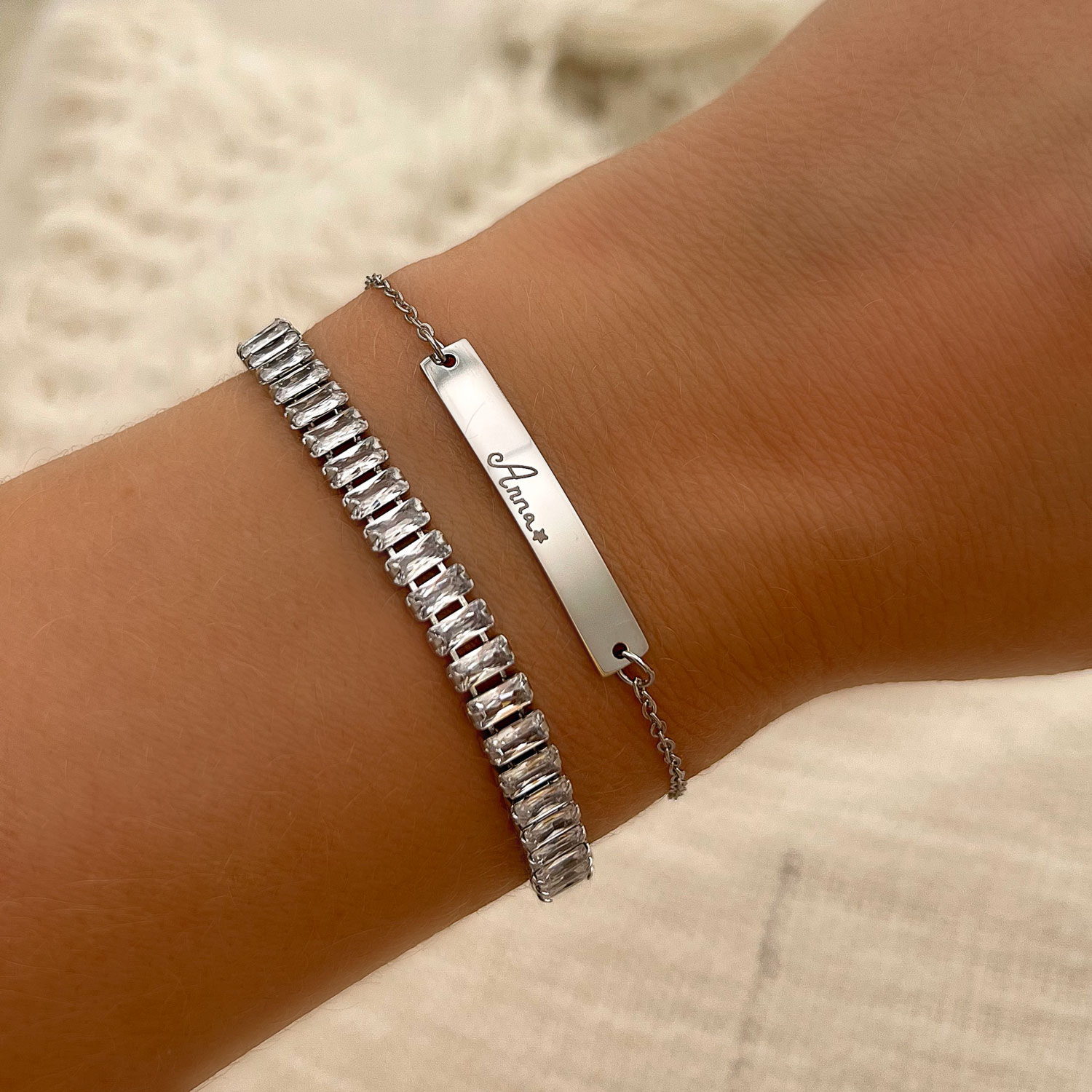 Graveerbare bar armband zilver met eigen handschrift