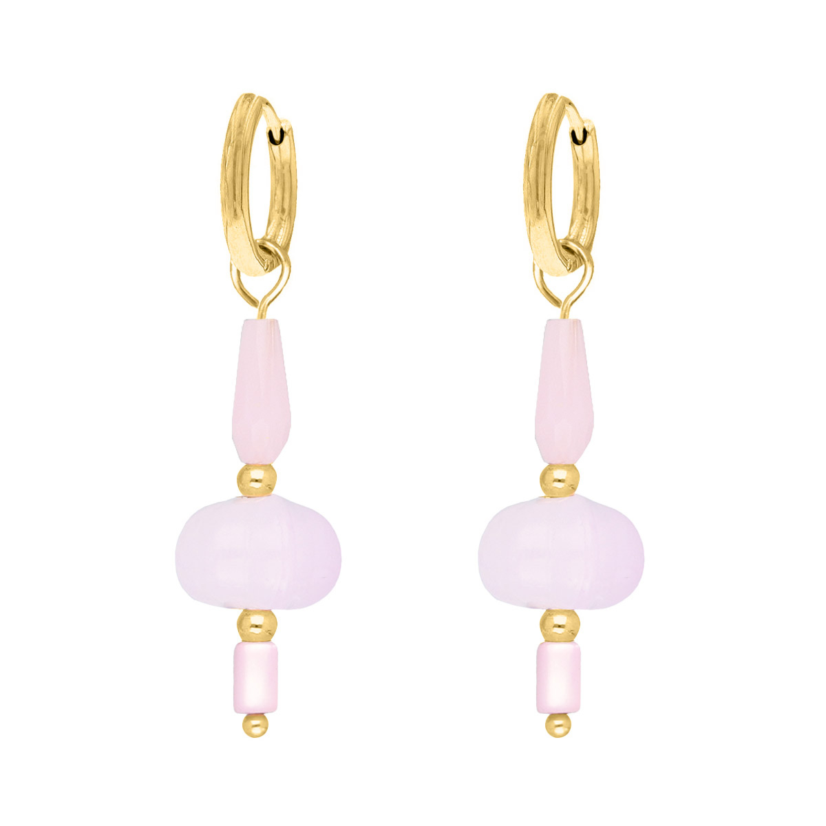 Oorringetjes met roze hangers goudkleurig