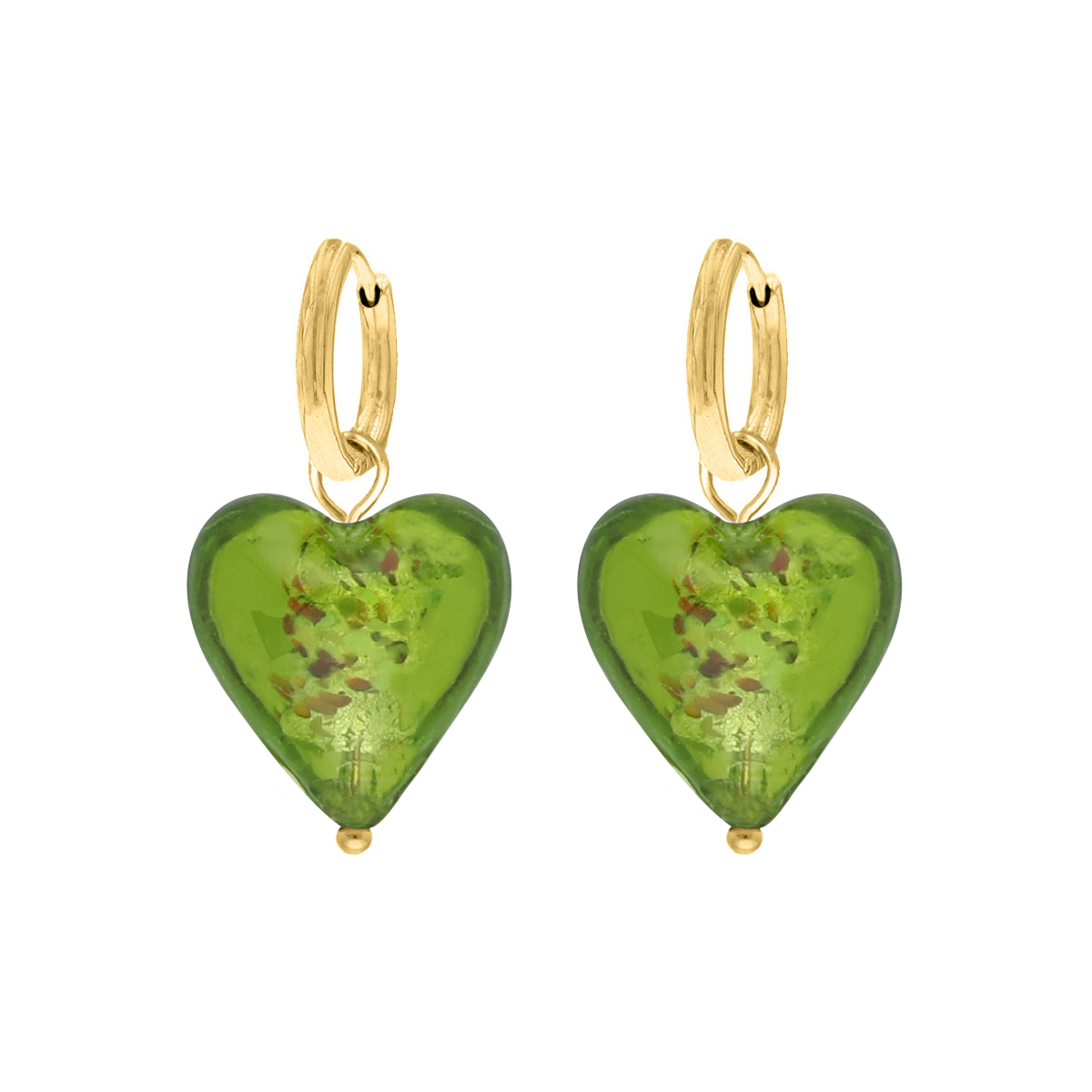 Oorbellen hartje groen goudkleurig