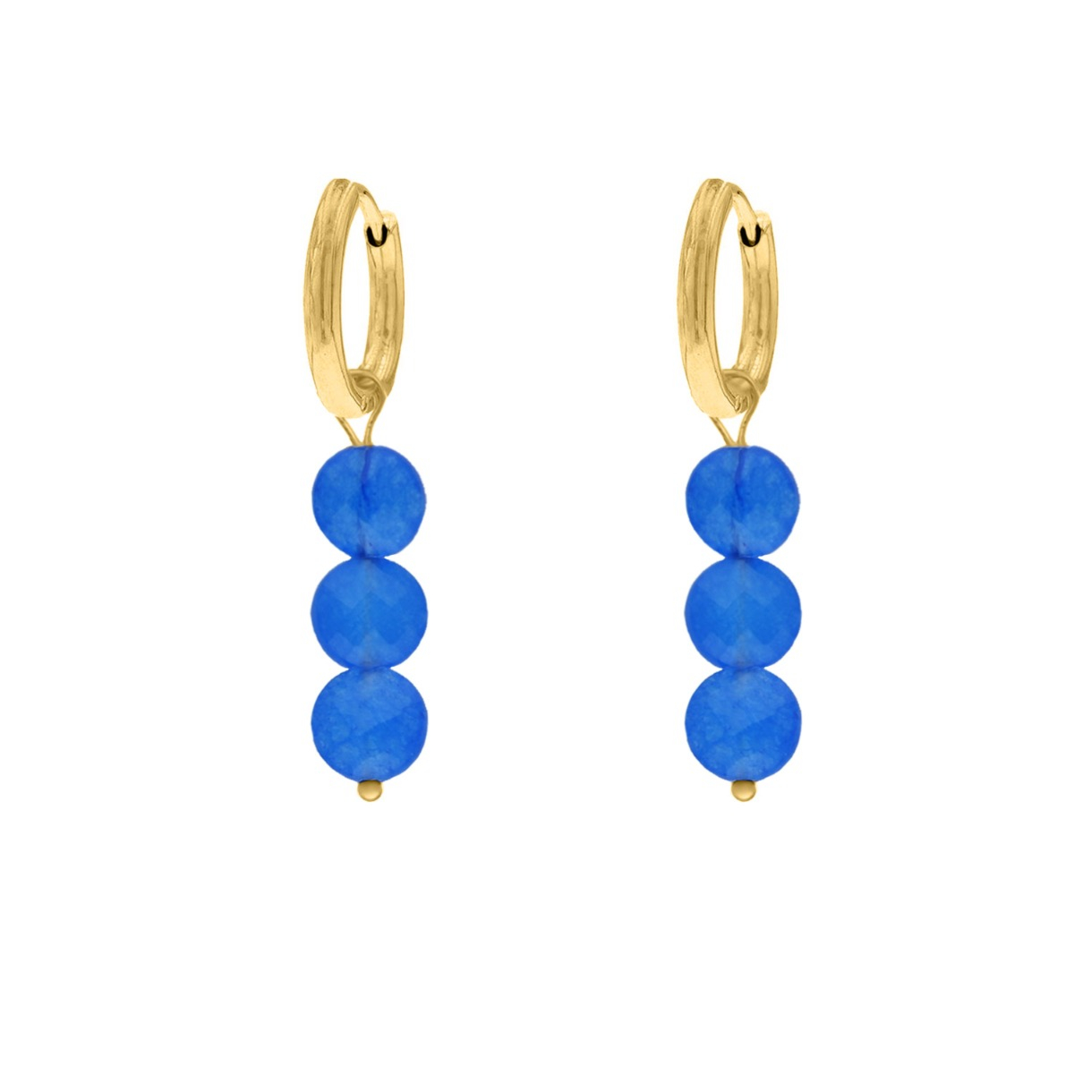 Oorringetjes blauwe steentjes goudkleurig