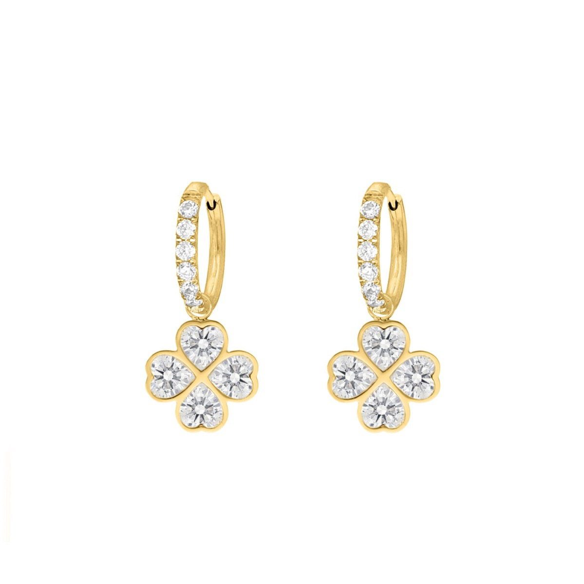 Gouden clover oorbellen met steentjes