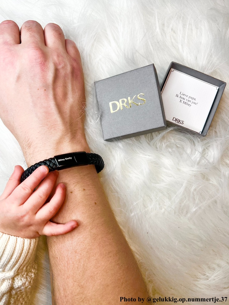 Graveerbare Leren Mannen Armband Zwart