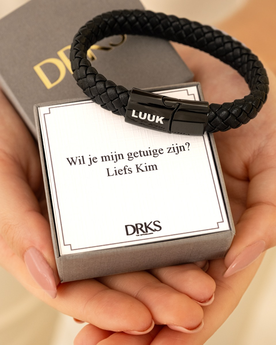 Zwarte heren armband als getuige cadeau