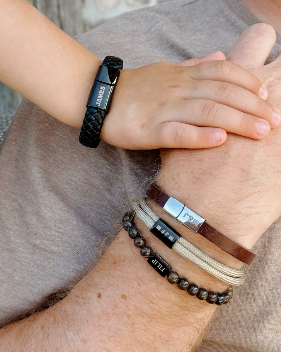 Graveerbare Leren Jongens Armband Zwart