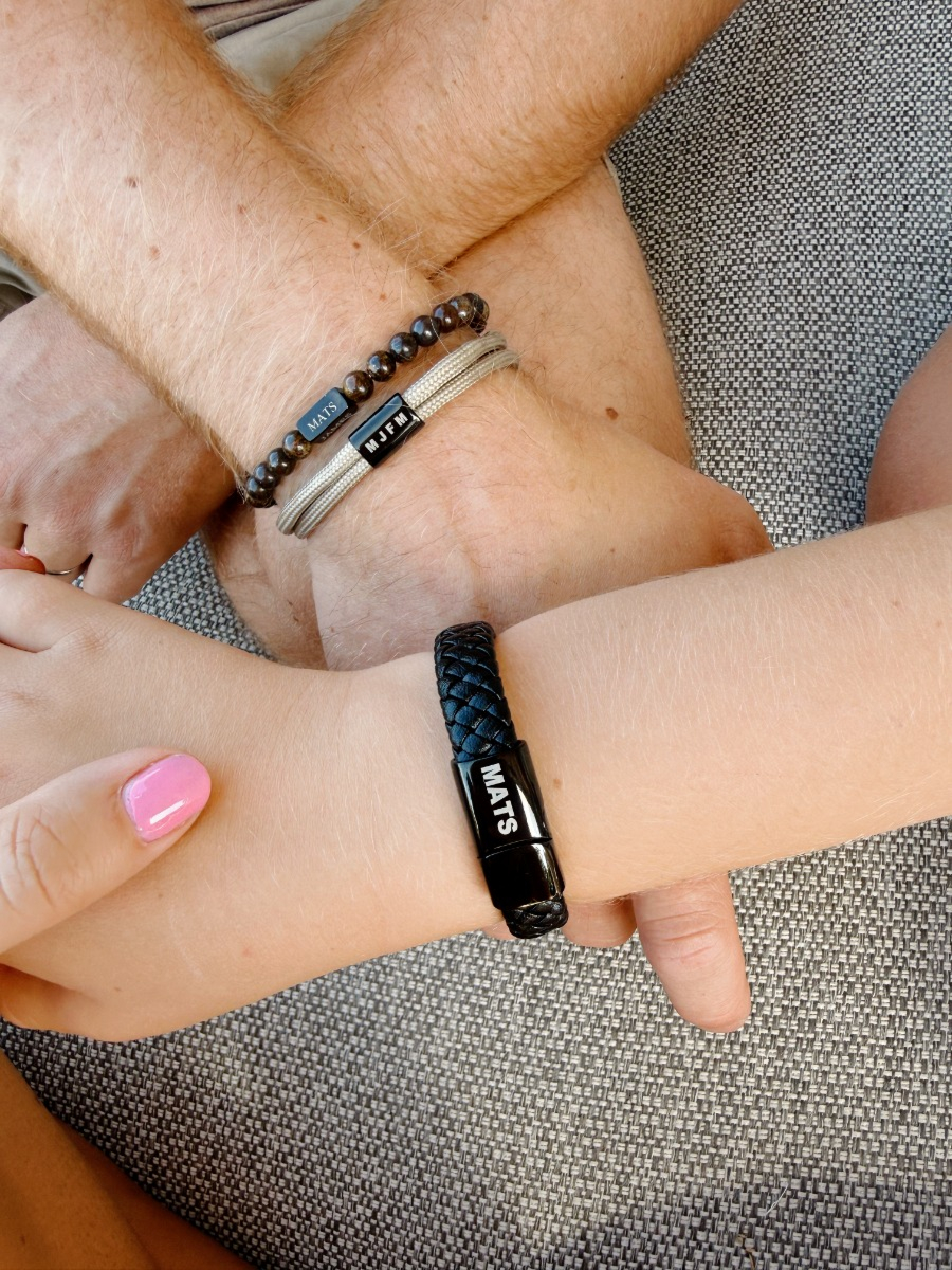 Graveerbare Leren Jongens Armband Zwart