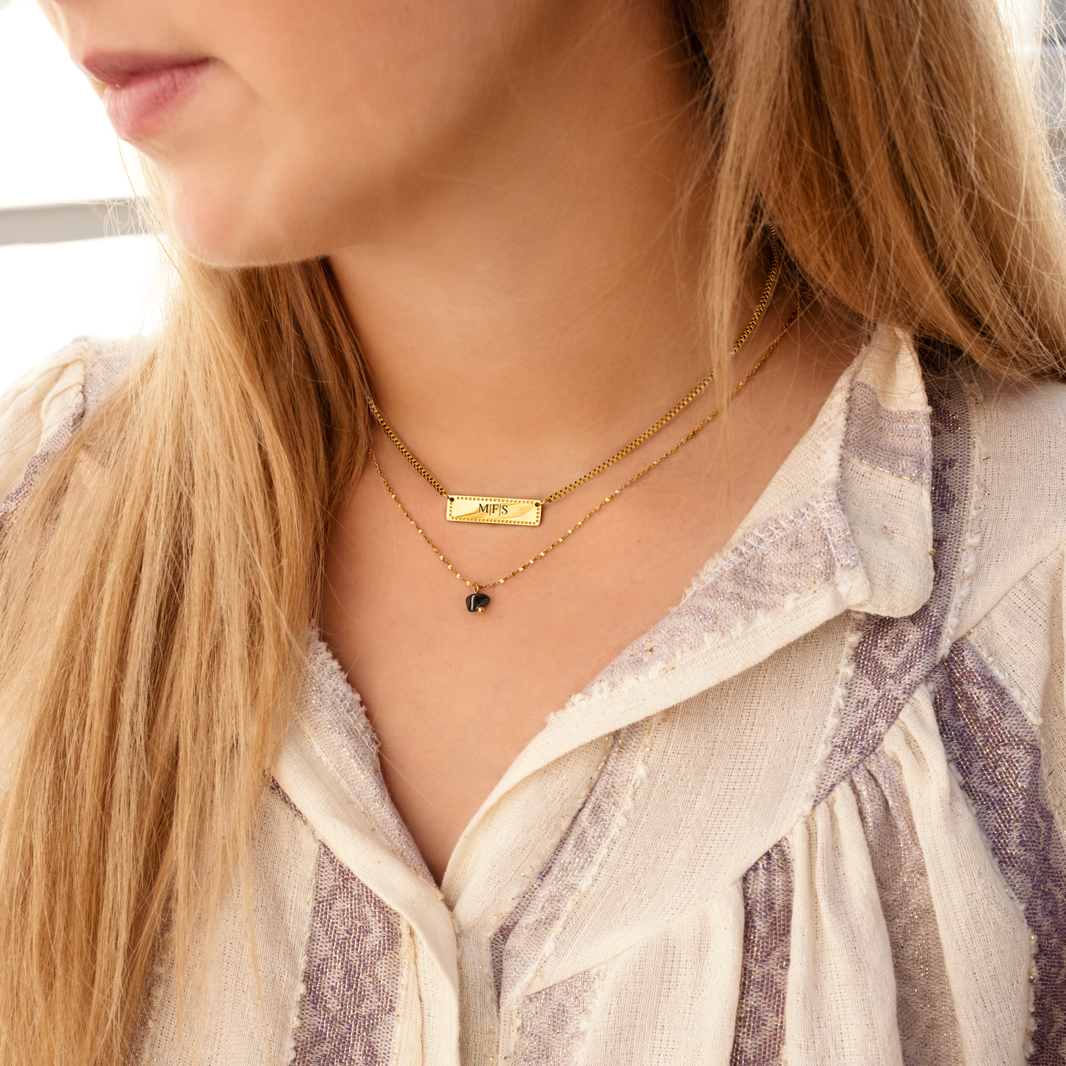 Graveerbare vintage bar ketting goldplated