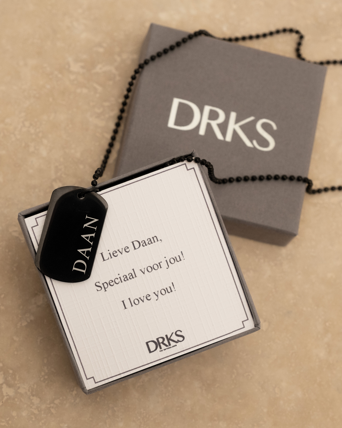 Graveerbare dog tag ketting kids zwart