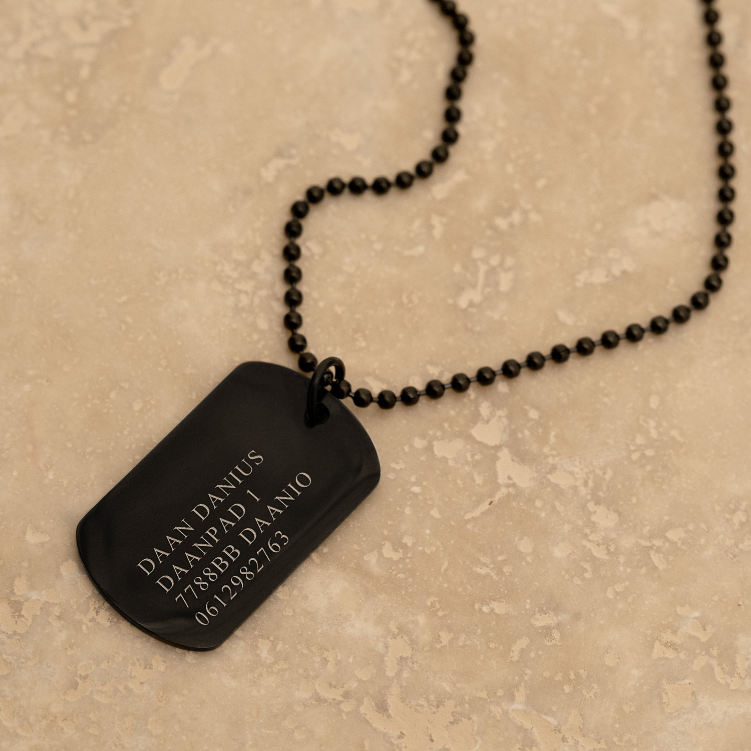Graveerbare dog tag ketting kids zwart
