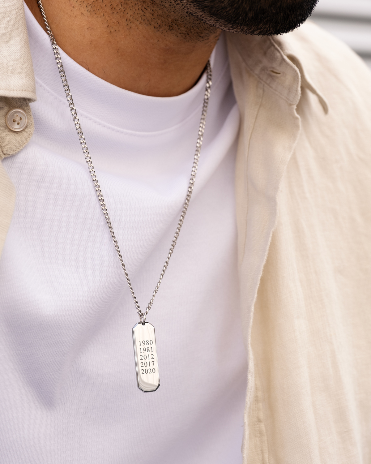 Zilveren jaartallen ketting voor mannen