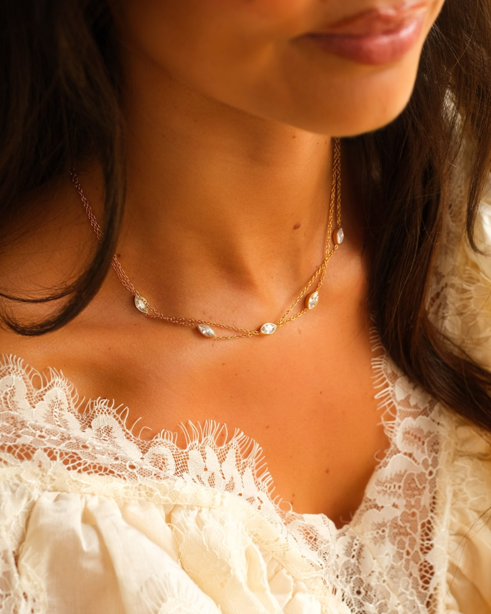 Gouden bruids ketting met steentjes