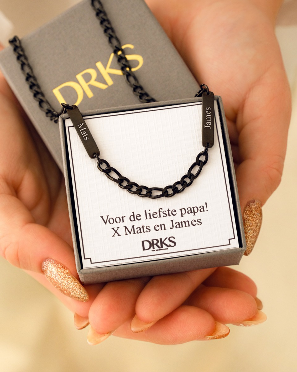 Zwarte heren ketting in sieradendoosje