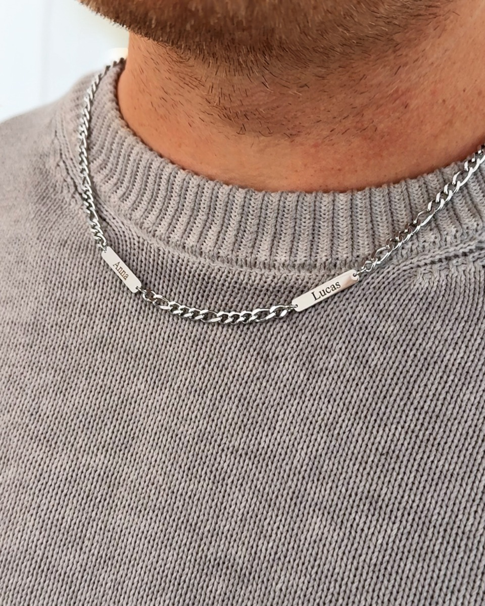 Zilveren ketting met 2 plaatjes