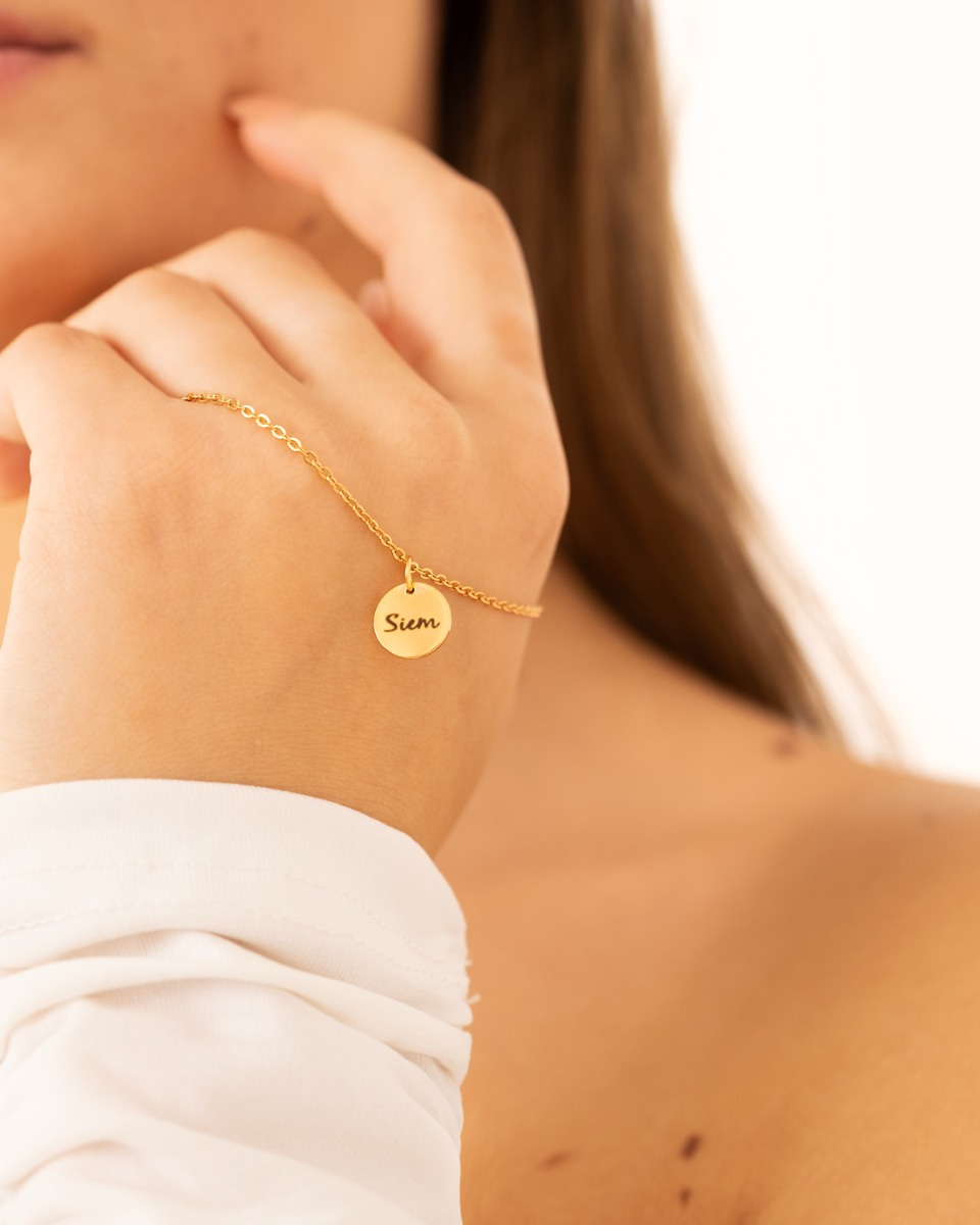 Ketting met naam op muntje Goud Kleurig