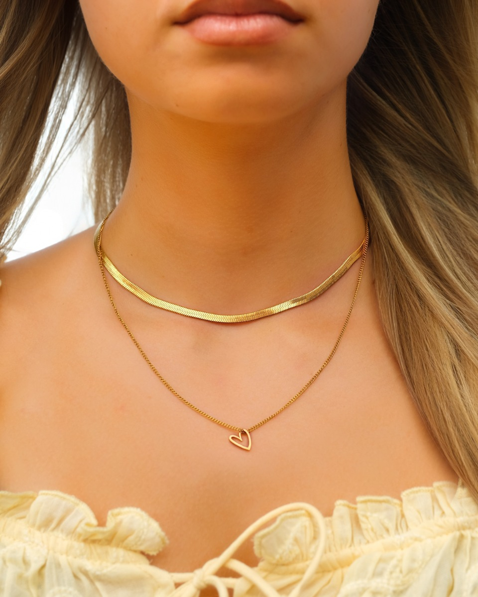 Necklaceparty met hartje goud