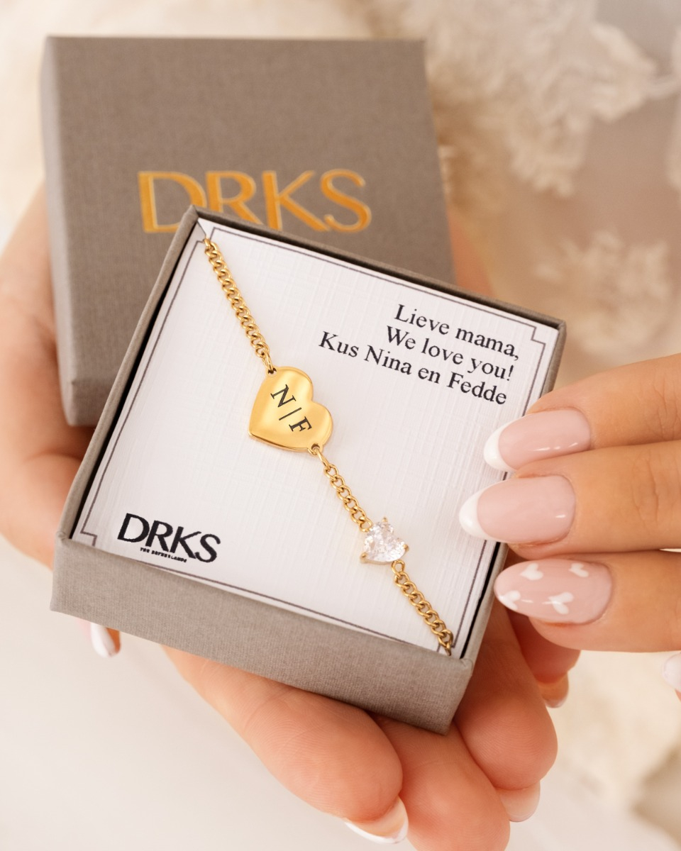 Graveerbare love armband met steentje goudkleurig