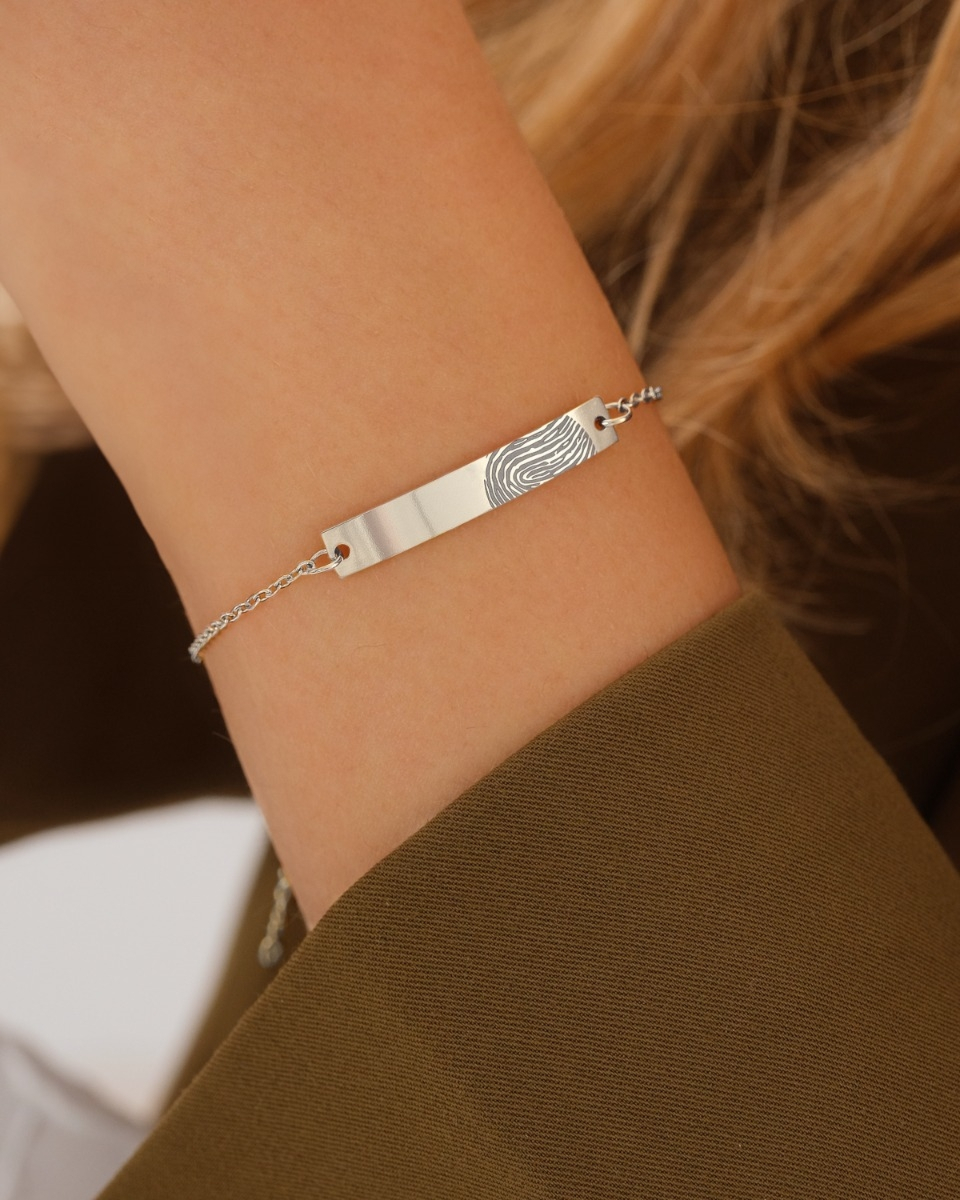 Zilveren vingerafdruk armband bar