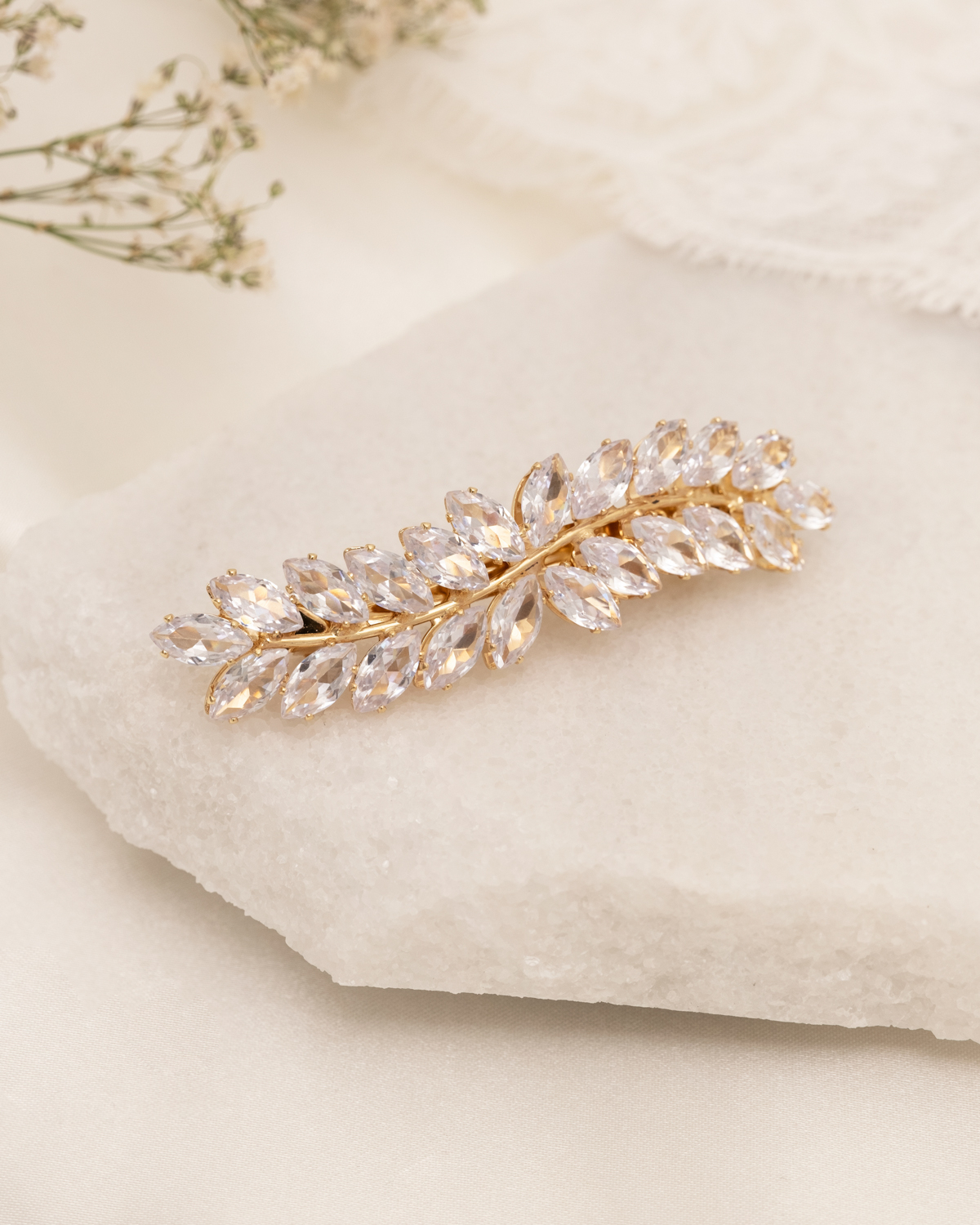 Haarclip luxury leaves goldplated
