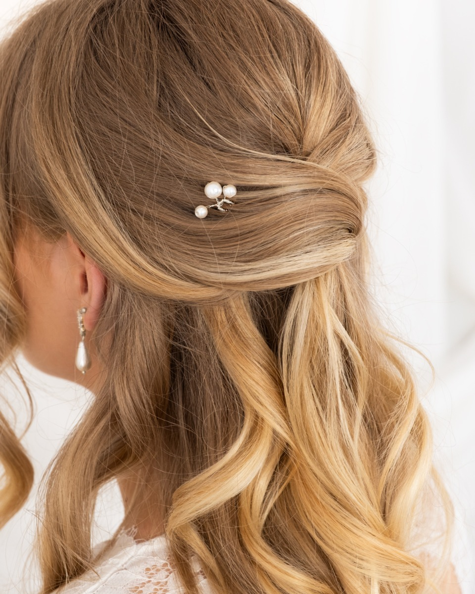 Haarpin met parels small in het zilver