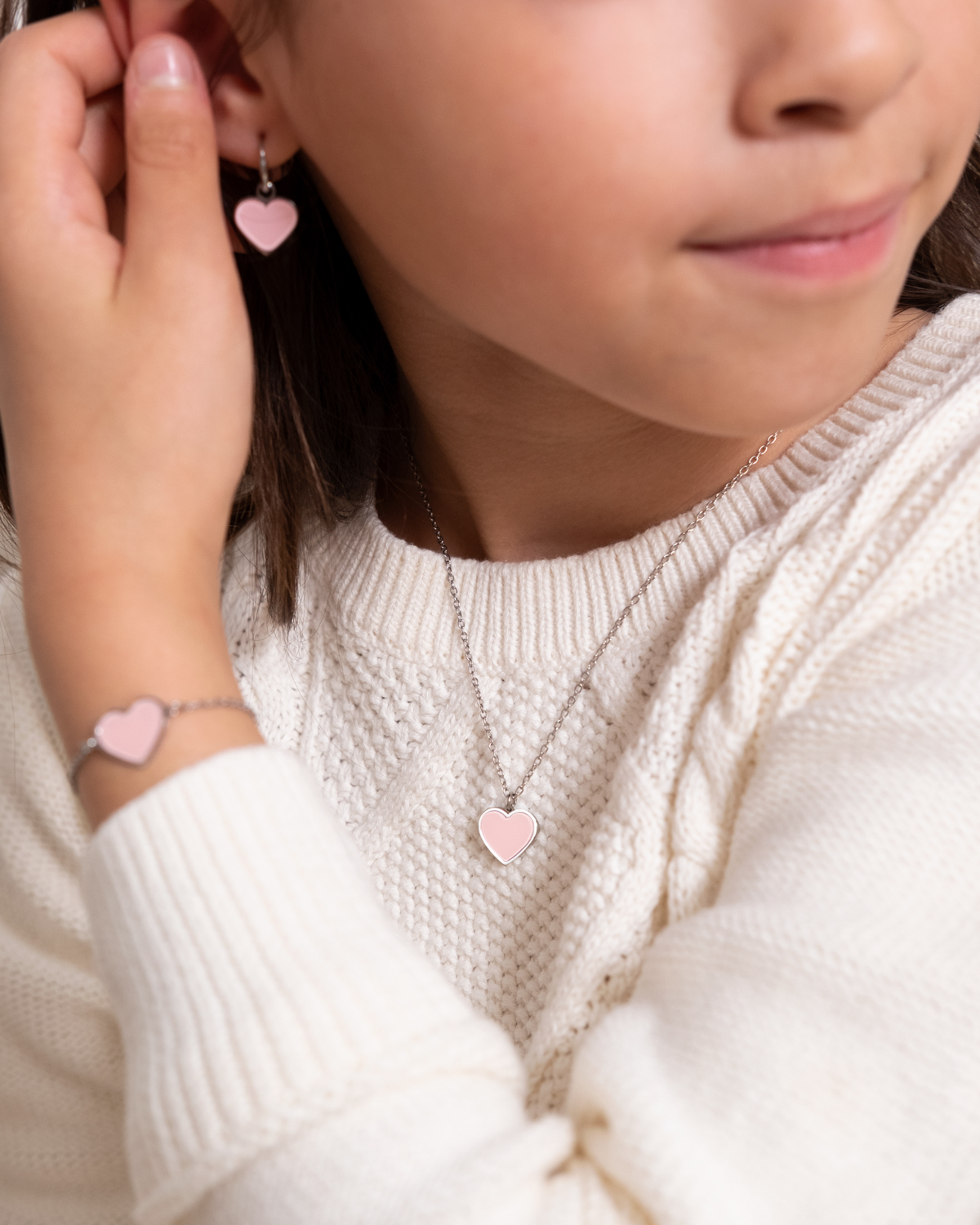 Pink heart sieradenset kids