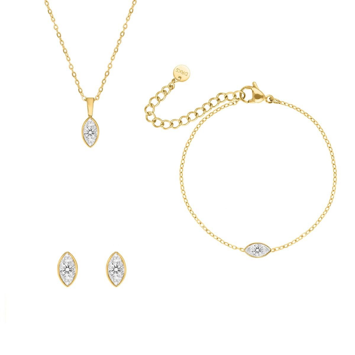 Sieraden set met druppel steentje goudkleurig