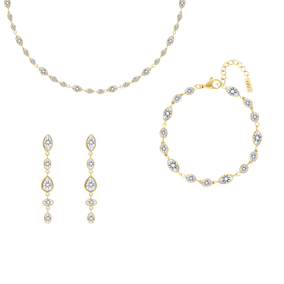 Sieraden set luxe druppel steentjes goudkleurig