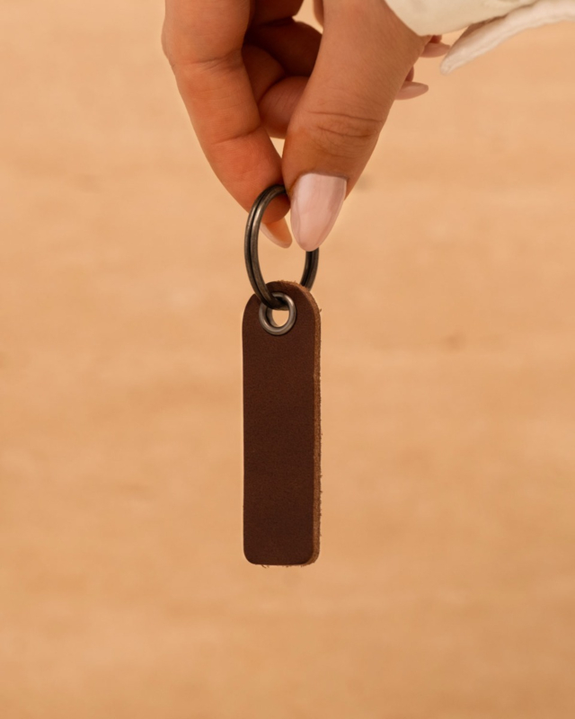 Bruine leren sleutelhanger