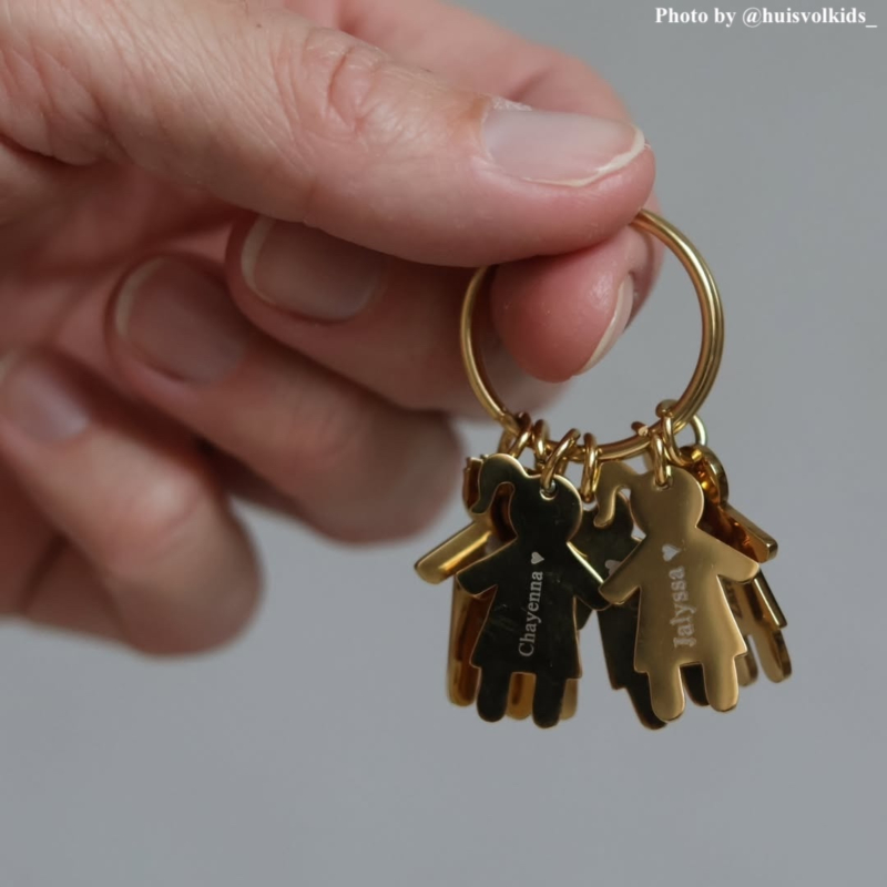 Huis vol kids influencer sleutelhanger kids goudkleurig