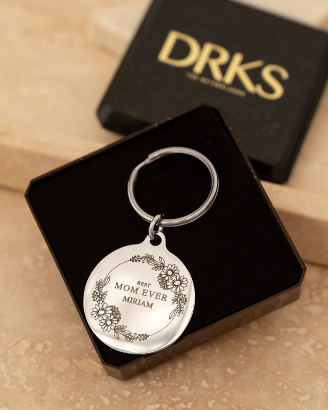 Zilveren munt sleutelhanger voor mama in sieradendoosje