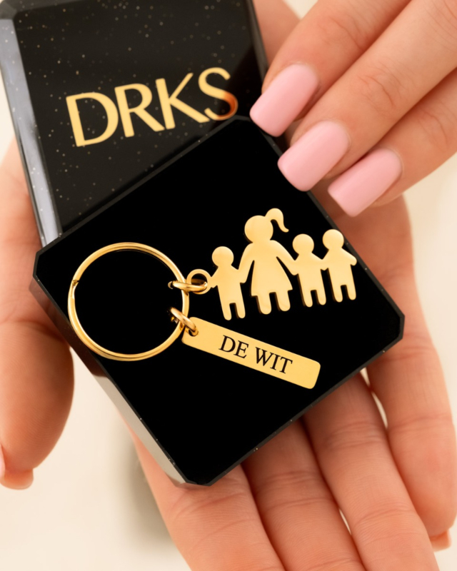 Doosje met familie sleutelhanger goud