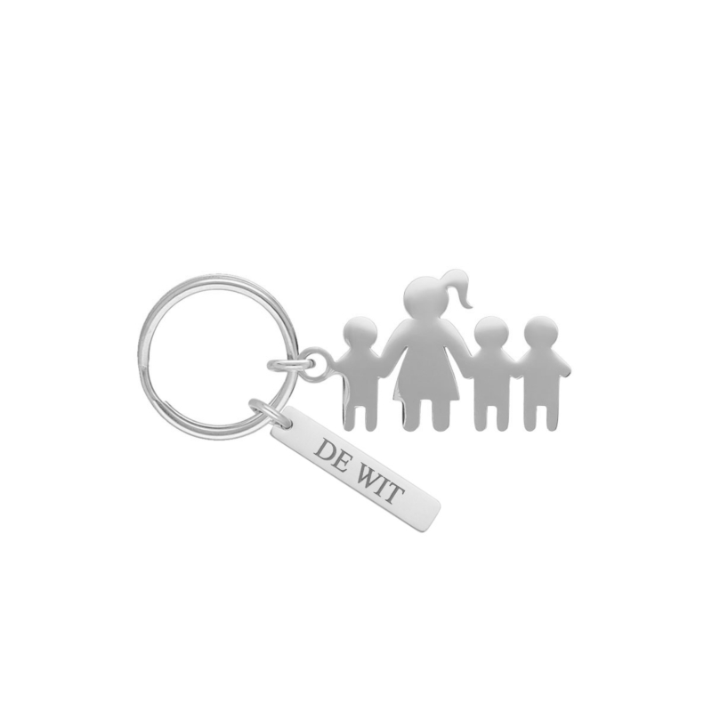 Sleutelhanger moeder en drie kinderen met naam