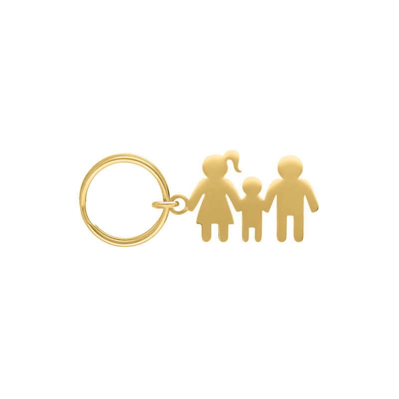 Sleutelhanger man vrouw en kind goudkleurig