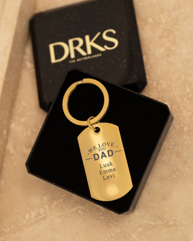 Gouden sleutelhanger voor vader in doosje