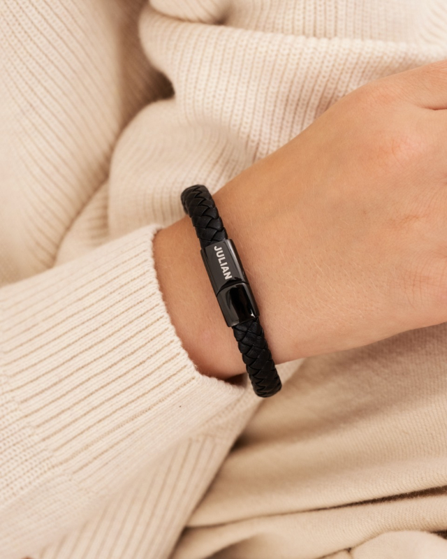 Graveerbare Leren Jongens Armband small zwart