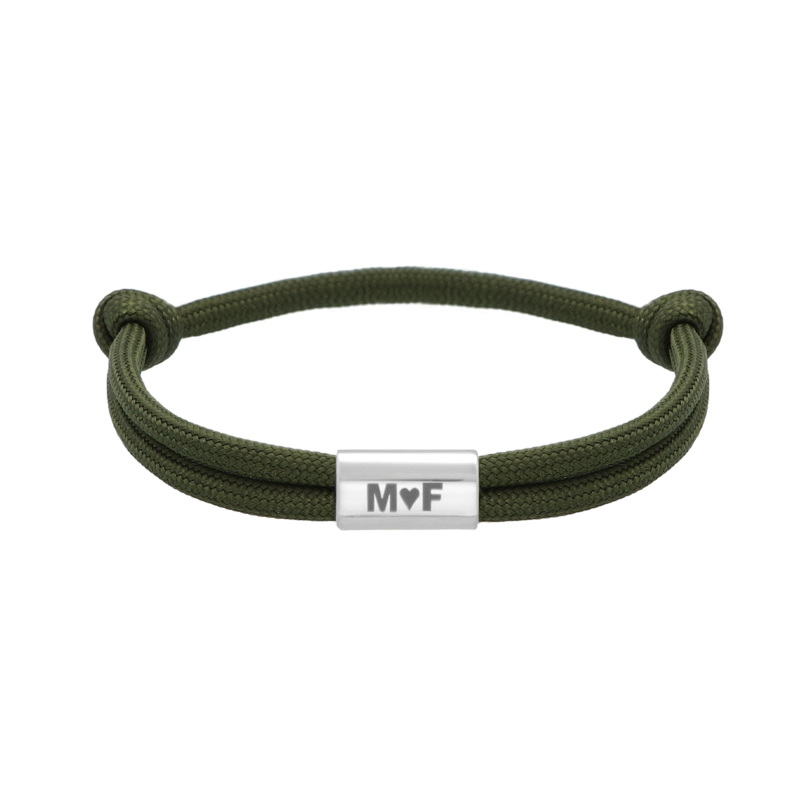 Naam armband heren groen zilverkleurig
